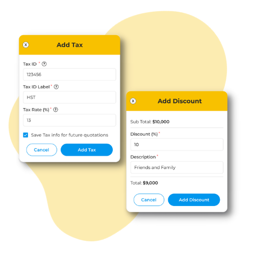 Easily add taxes and discounts to quotes